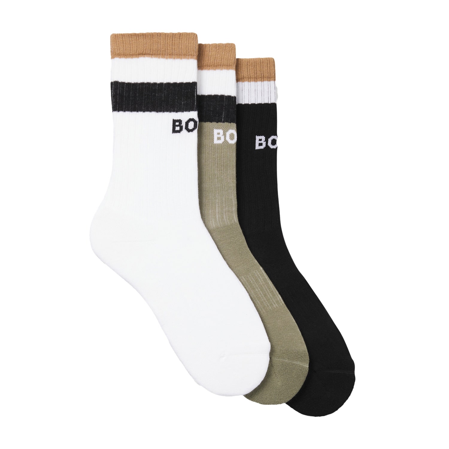ボス ソックス3足セット グリーン・ブラック・ホワイト×各1セット
