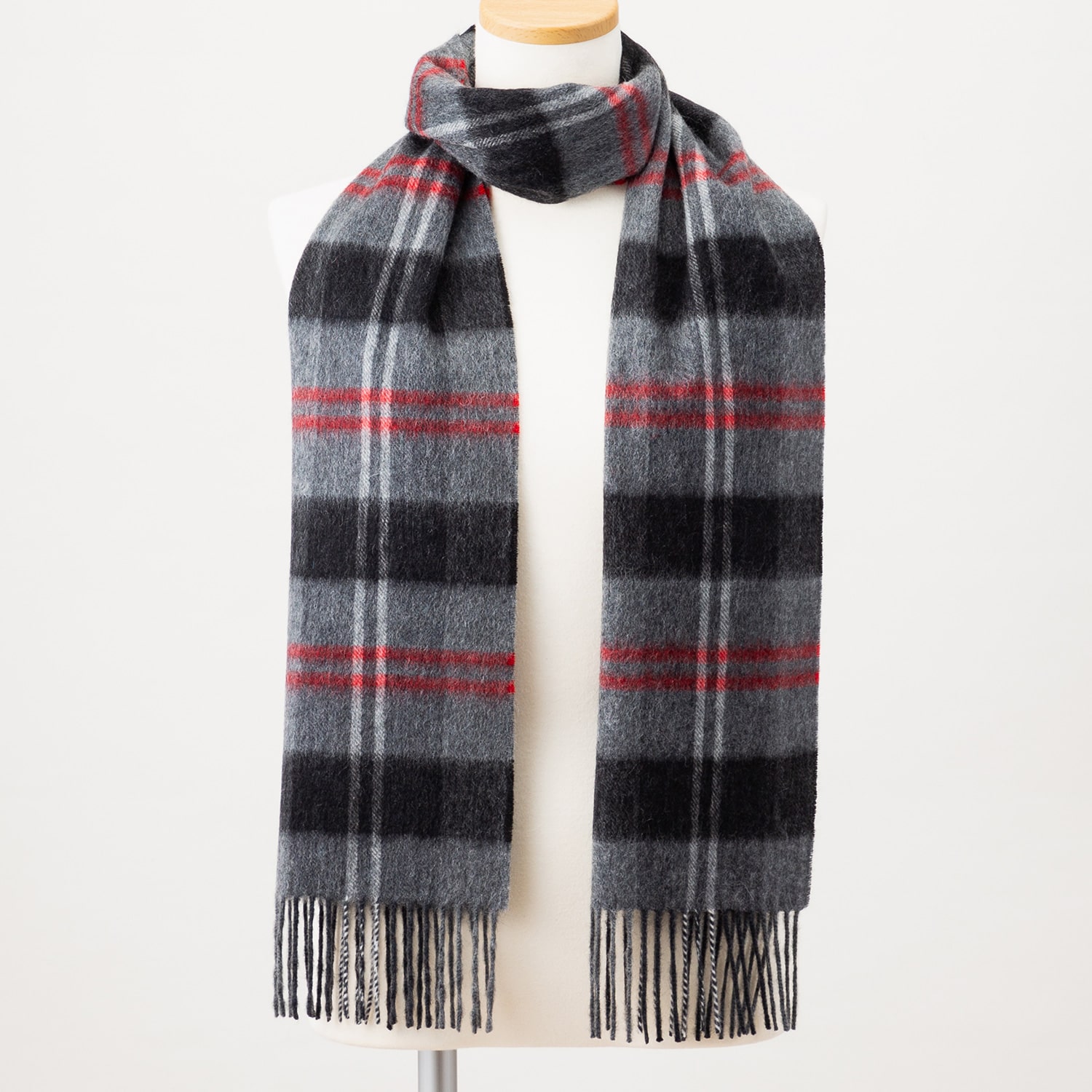 カシミヤチェックマフラー グレー