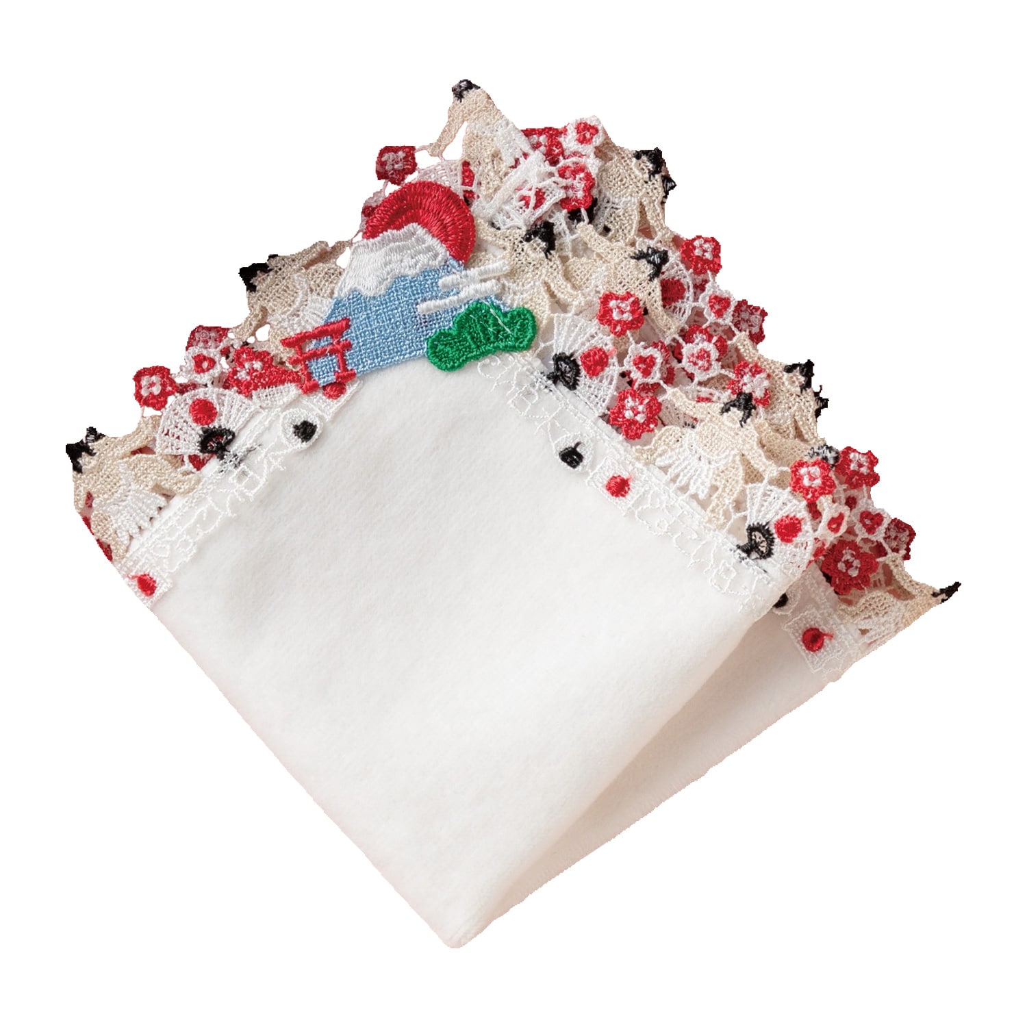 近沢レース店 タオルハンカチ2枚セット どすこい日本(ホワイト/レッド)