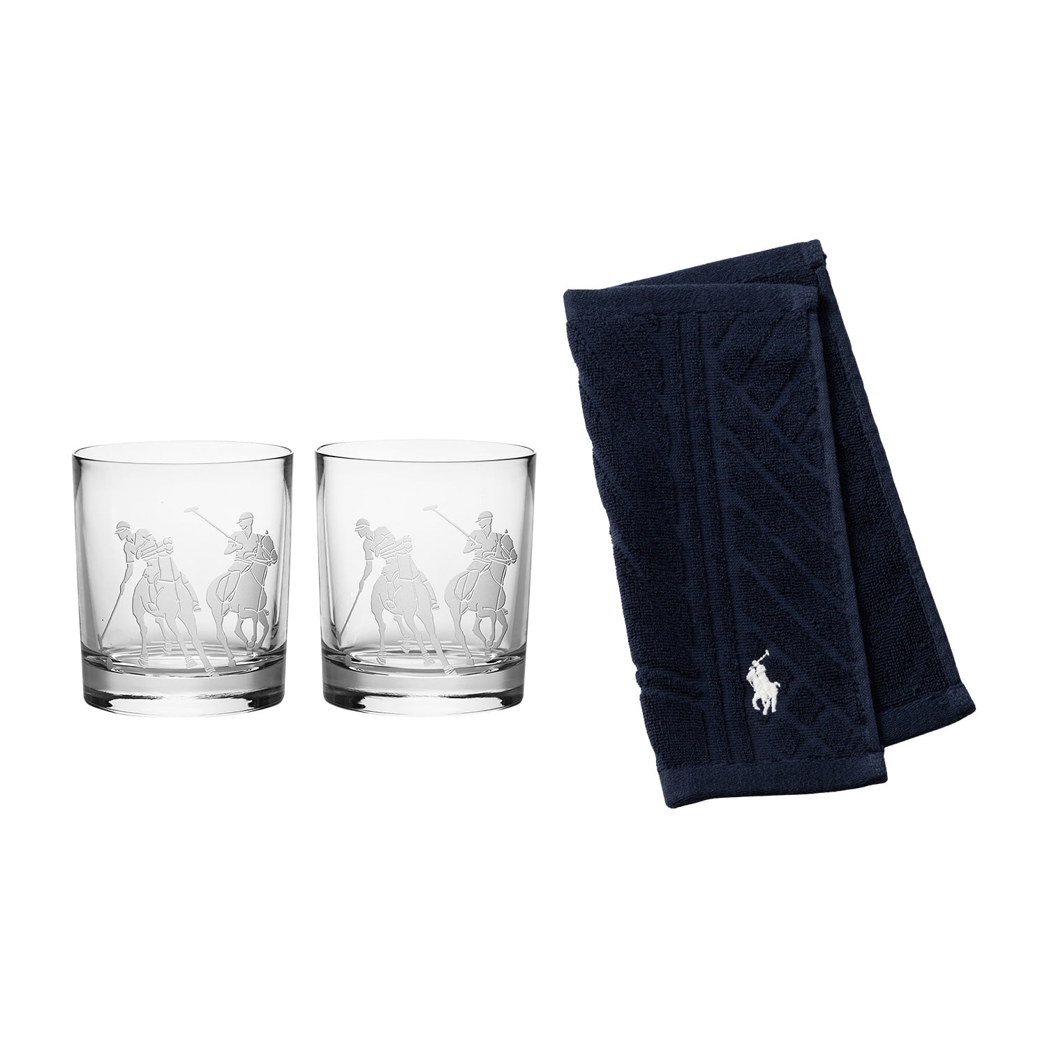 ポロ ラルフ ローレン ホーム ペアグラスとミニタオルセット(ネイビー