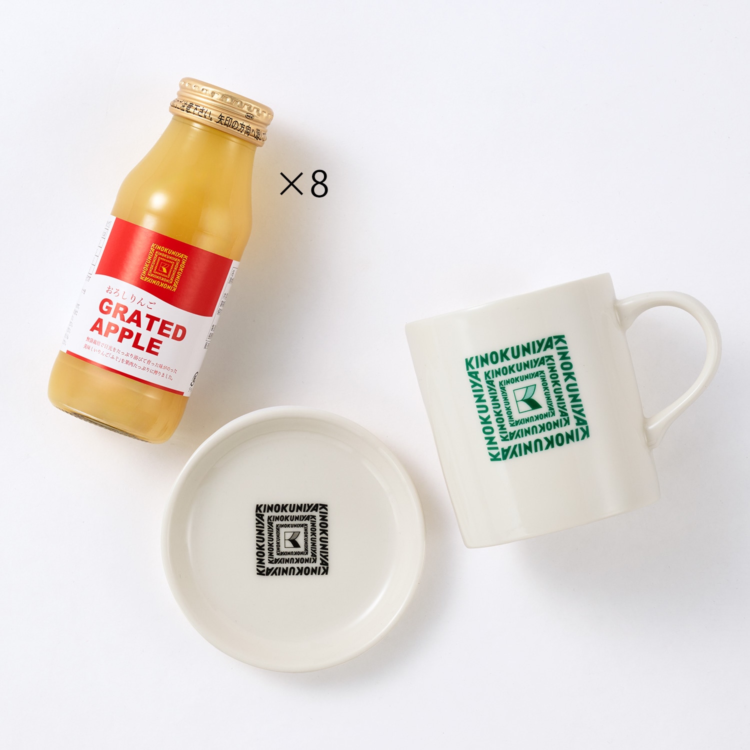 紀ノ国屋 おろしりんごジュース8本＆ロゴ入りマグカップ＆プレート